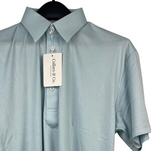 NEW Collars & Co Dress Collar Polo Mens M Performance Short Sleeve Mint Blue $82